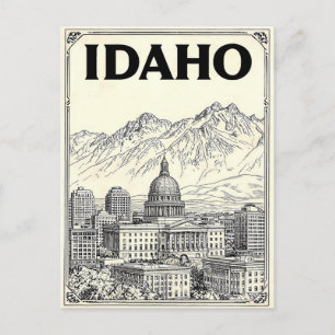 Idaho Vintage Line Art Travel Postcard