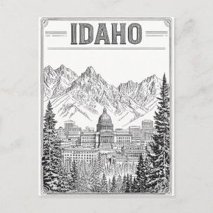 Idaho Vintage Line Art Travel Postcard