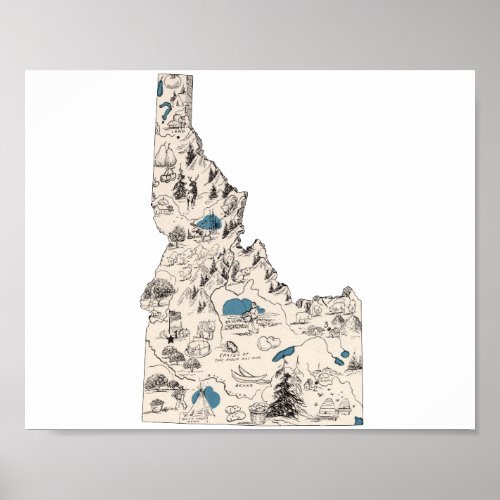 Idaho Vintage Picture Map Poster