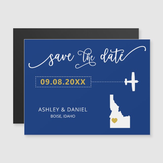 Idaho Wedding Save the Date Card, Map Magnetic Invitation (Front/Back)
