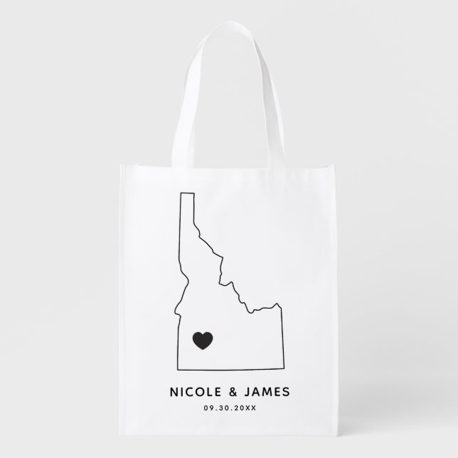 Idaho Wedding Welcome Bag Map Tote with Heart (Front)