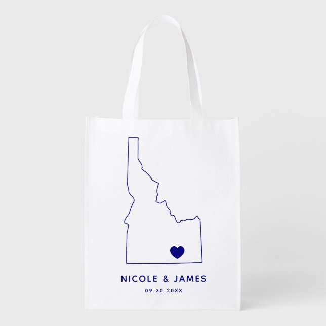 Idaho Wedding Welcome Bag Navy Tote with Map (Front)
