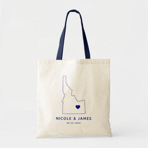 Idaho Wedding Welcome Bag Tote Navy Blue Map