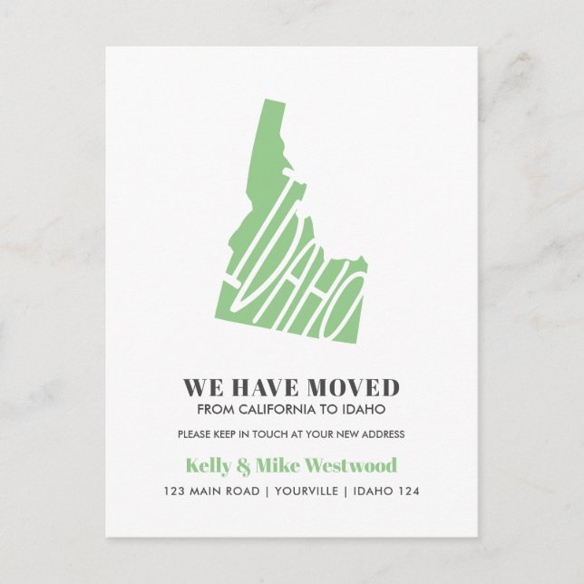 IDAHO We've moved New address New Home  Postcard (Front)