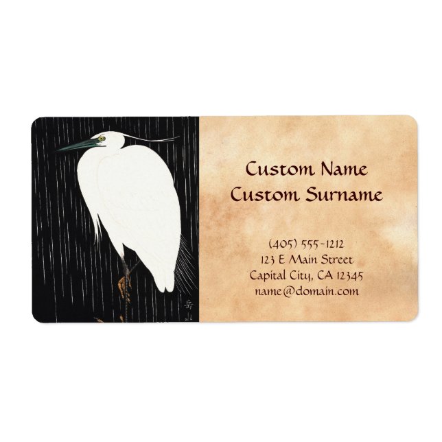 Ide Gakusui White Heron in Rain ukiyo-e japanese Label (Front)