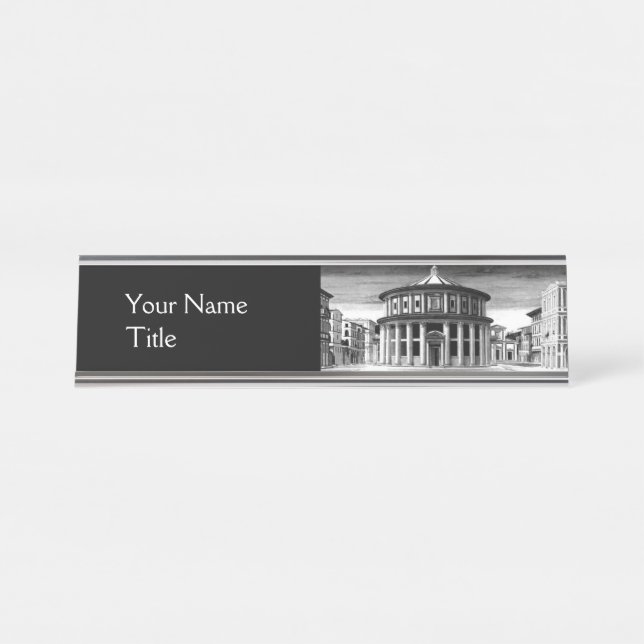 IDEAL CITY,Renaissance Architecture Black White Desk Name Plate (Front)