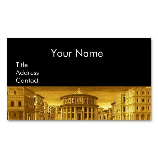 IDEAL CITY,Renaissance Architecture / Gold Yellow Business Card Magnet (Front)