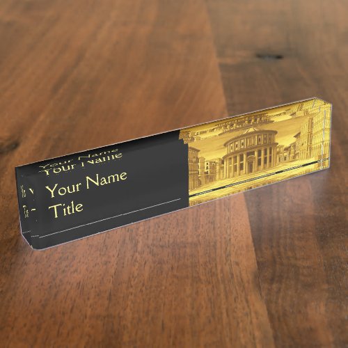 IDEAL CITYRenaissance Architecture  Gold Yellow Desk Name Plate