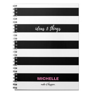 "ideas and things" Black and white stripes, name Notebook