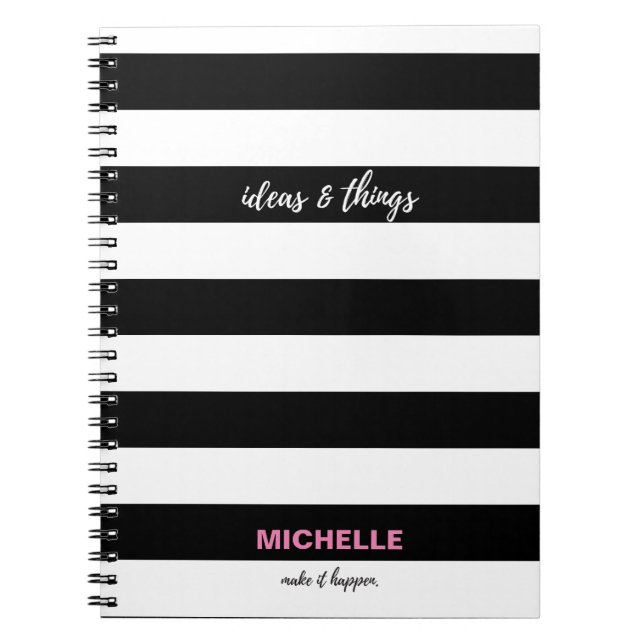 "ideas and things" Black and white stripes, name Notebook (Front)