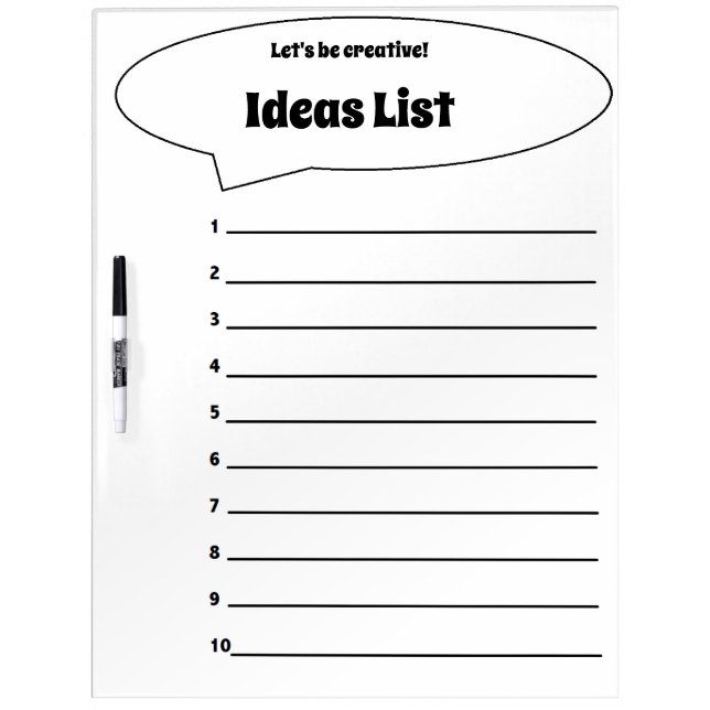 Ideas List Dry Erase Board (Front)