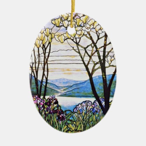 Idellic Landscape Tiffany Stained Glass Ceramic Ornament