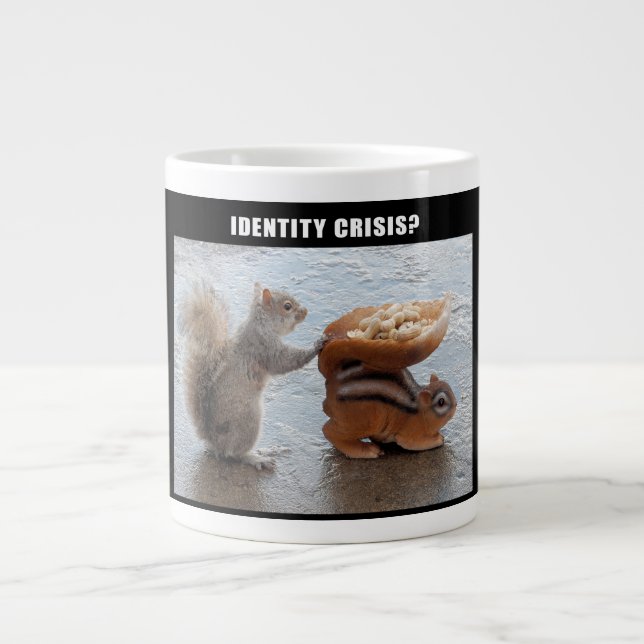 Identity Crisis? Funny Squirrel Meme Mug. Large Coffee Mug (Front)