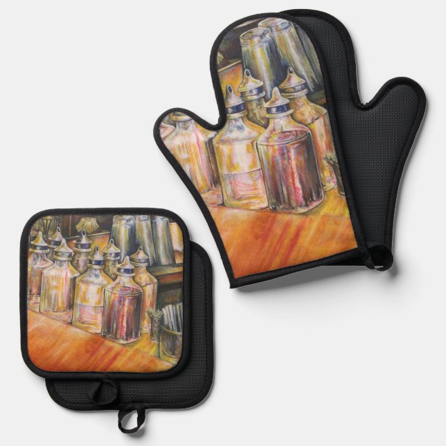 Ideography of Golden Light. Oven Mitt & Pot Holder Set (Front/Back)