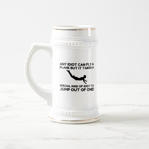 IDIOT SKYDIVING BEER STEIN