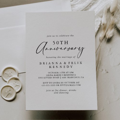 Idyllic Calligraphy 50th Wedding Anniversary Invitation