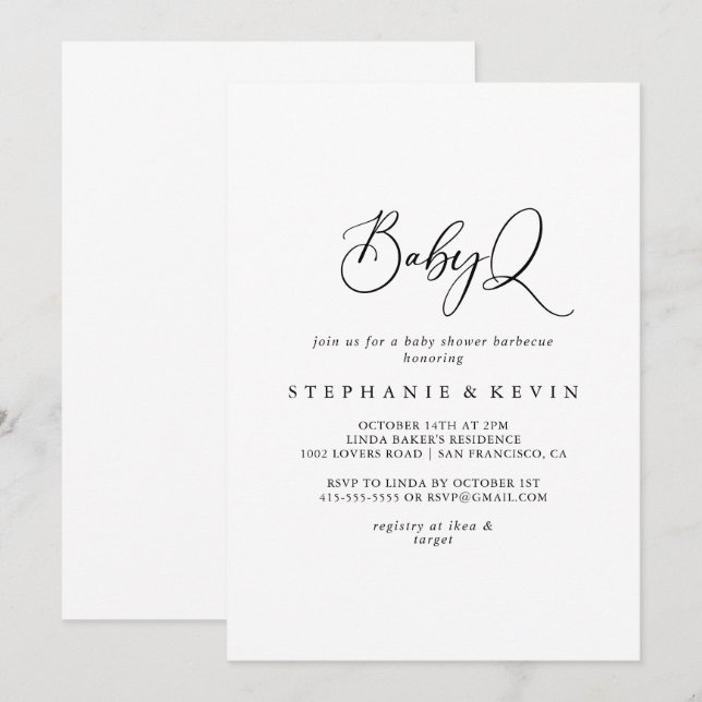 Idyllic Calligraphy BabyQ Baby Shower Barbecue Invitation (Front/Back)
