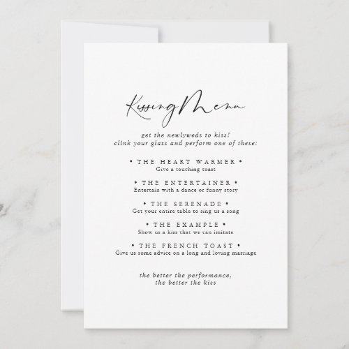 Idyllic Calligraphy Wedding Kissing Menu Game Card