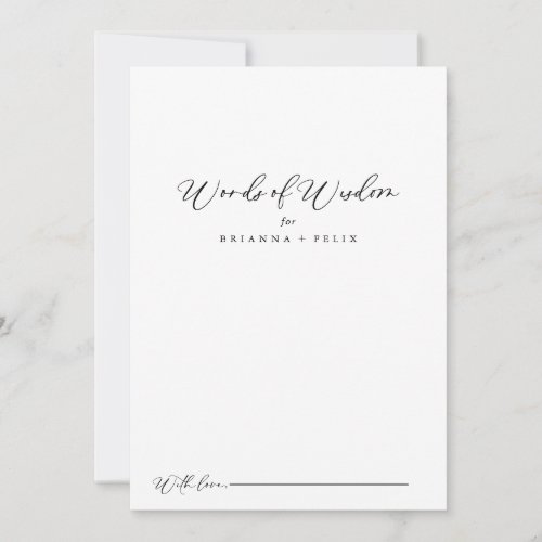 Idyllic Calligraphy Wedding Words of Wisdom  Advice Card