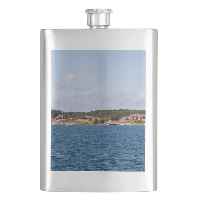 Idyllic coast landscape hip flask (Front)