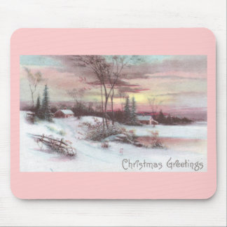 Idyllic Country Winter Scene with Pink Sunset Mouse Pad