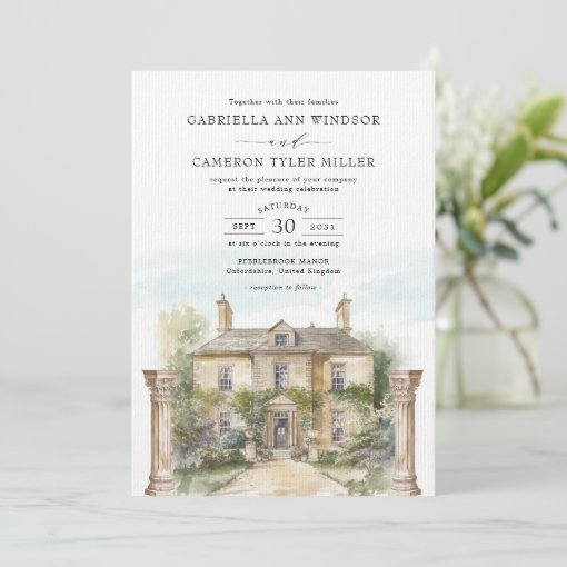 Idyllic English Manor Classic Destination Wedding Invitation 