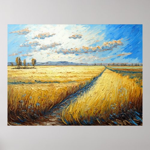 Idyllic Golden Wheat Fields Meadow Poster