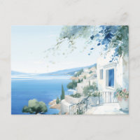 Idyllic Greek Island: Digital Watercolor Art Print