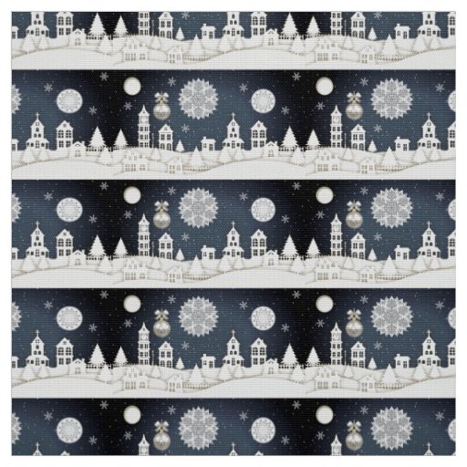 Idyllic Magical Serene Winter Christmas Night Fabric