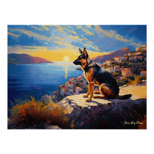 Idyllic Mediterranean town German Shepherd Dog 01 Poster