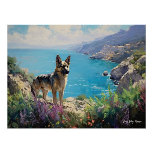 Idyllic Mediterranean town German Shepherd Dog 02 Poster