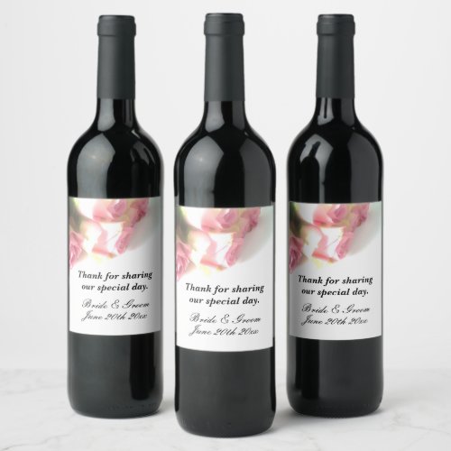 Idyllic pink rose flower wedding theme custom wine label