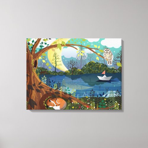 Idyllic Riverside Wildlife Digital Illustration Canvas Print