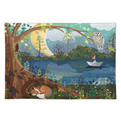 Idyllic Riverside Wildlife Digital Illustration Cloth Placemat