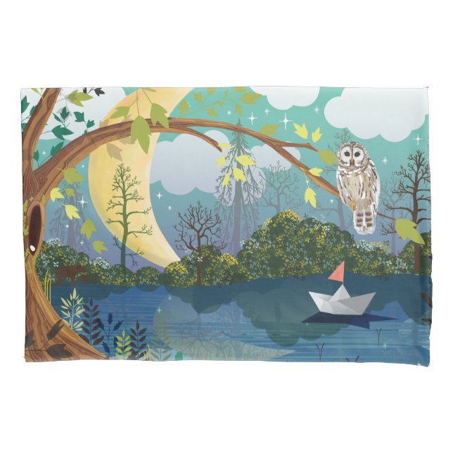 Idyllic Riverside Wildlife Illustration Children's Pillow Case (Front)