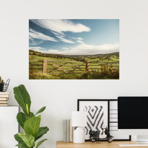 Idyllic Rural Scene with Wooden Fence and Fields Poster | Zazzle