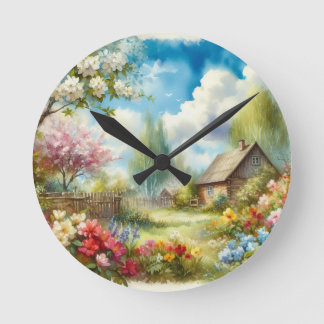 Idyllic Spring Countryside Cottage Wall Clock