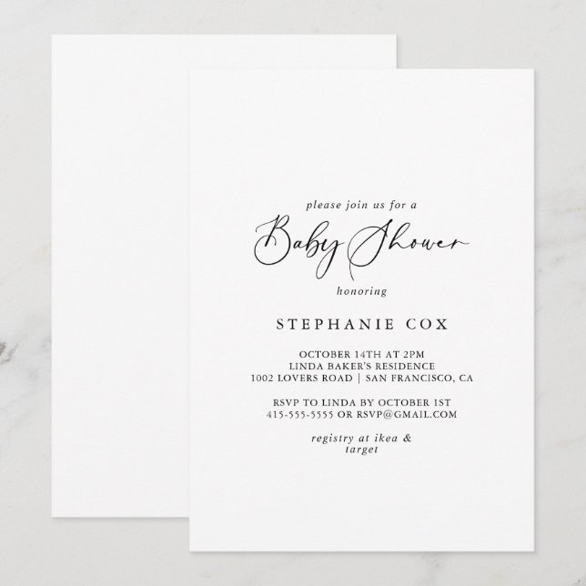 Idyllic Stylish Calligraphy Baby Shower  Invitation (Front/Back)