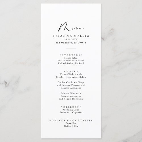 Idyllic Stylish Calligraphy Dinner Menu