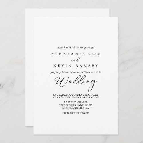 Idyllic Stylish Calligraphy Front  Back Wedding Invitation