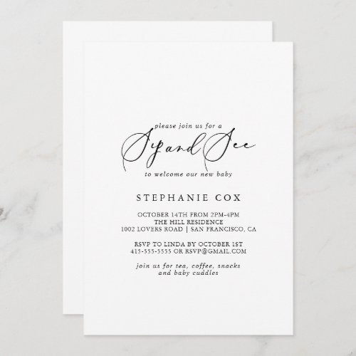 Idyllic Stylish Calligraphy Sip and See Invitation