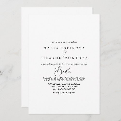 Idyllic Stylish Calligraphy Spanish Wedding Invitation