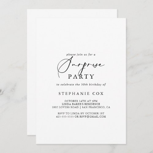 Idyllic Stylish Calligraphy Surprise Party  Invitation