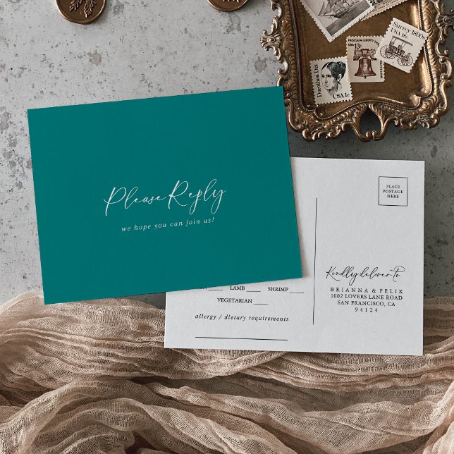 Idyllic Stylish Calligraphy Teal Menu Choice RSVP  (Creator Uploaded)