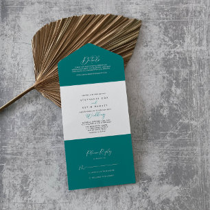 Idyllic Stylish Calligraphy Teal Wedding  All In One Invitation