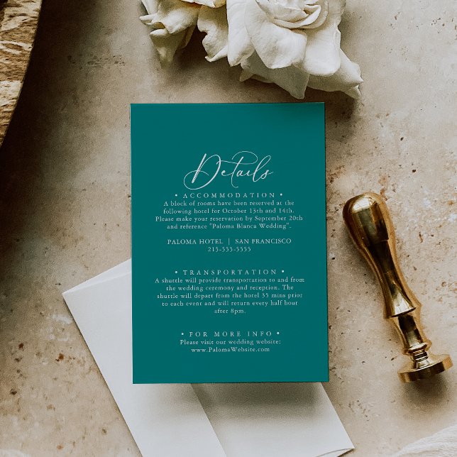 Idyllic Stylish Calligraphy Teal Wedding Details   Enclosure Card (Creator Uploaded)