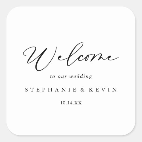 Idyllic Stylish Calligraphy Wedding Welcome  Square Sticker