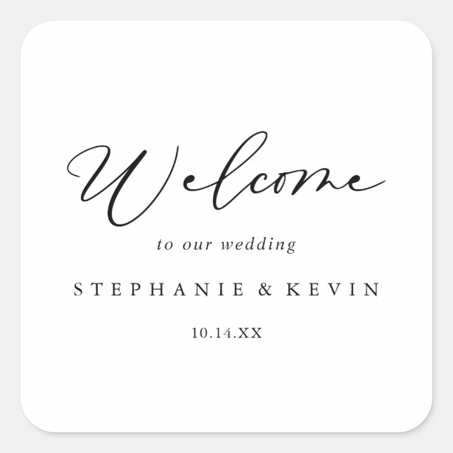Idyllic Stylish Calligraphy Wedding Welcome  Square Sticker (Front)