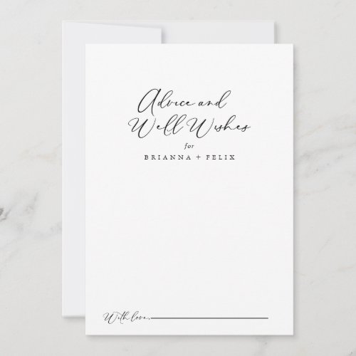 Idyllic Stylish Calligraphy Wedding Well Wishes  Advice Card