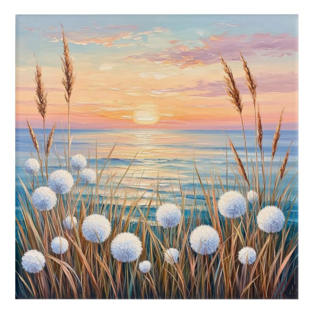 Idyllic Sunrise Over Ocean Featuring Wild Grasses Acrylic Print (Front)